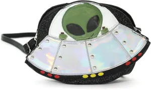 Sleepyville Critters UFO Alien Spaceship Crossbody Bag Purse Black