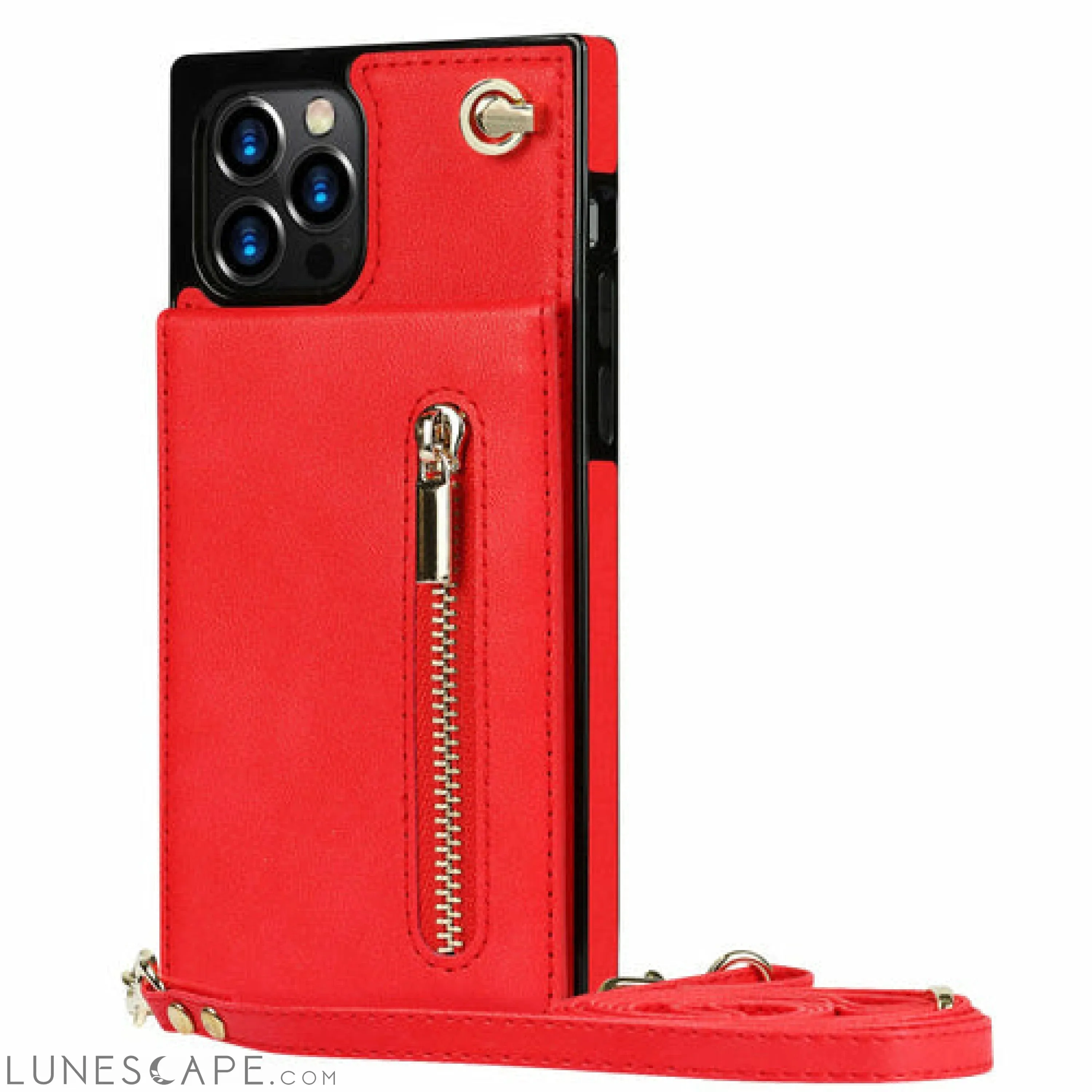 Slim Zipper Wallet Back Case for iPhone With Crossbody Strap