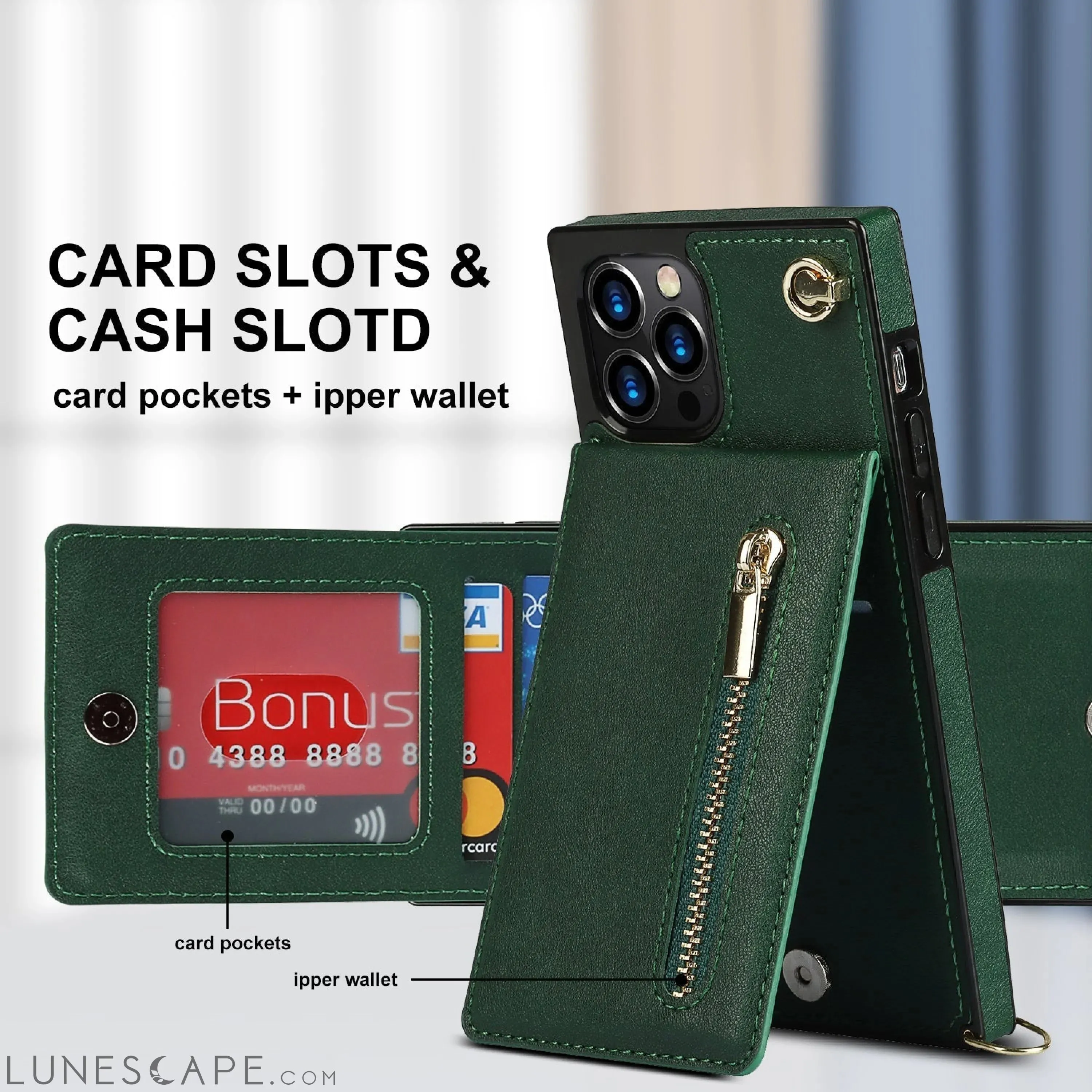 Slim Zipper Wallet Back Case for iPhone With Crossbody Strap