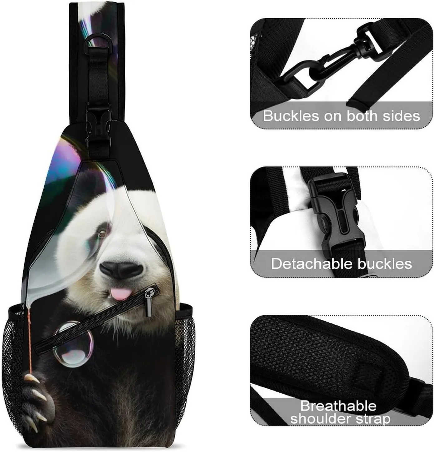 Sling Bag Backpack for Men Women Multipurpose Anti-Theft Satchel Bookbags Travel Rucksack Daypack Bookbag, Cute Panda Colorful Bubble Art Shoulder Crossbody Bag Chest Pack