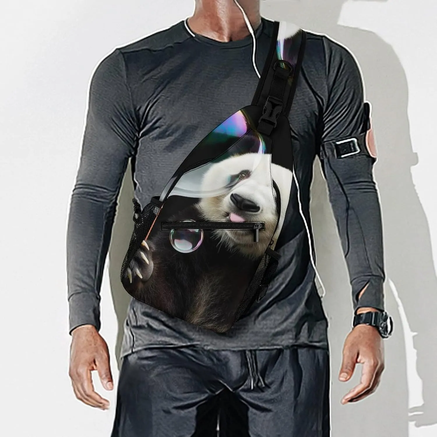 Sling Bag Backpack for Men Women Multipurpose Anti-Theft Satchel Bookbags Travel Rucksack Daypack Bookbag, Cute Panda Colorful Bubble Art Shoulder Crossbody Bag Chest Pack