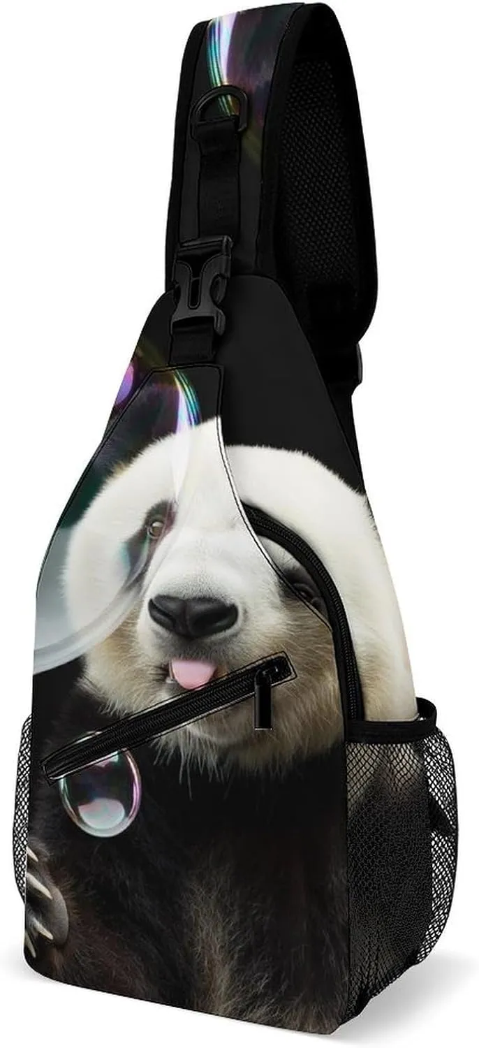 Sling Bag Backpack for Men Women Multipurpose Anti-Theft Satchel Bookbags Travel Rucksack Daypack Bookbag, Cute Panda Colorful Bubble Art Shoulder Crossbody Bag Chest Pack