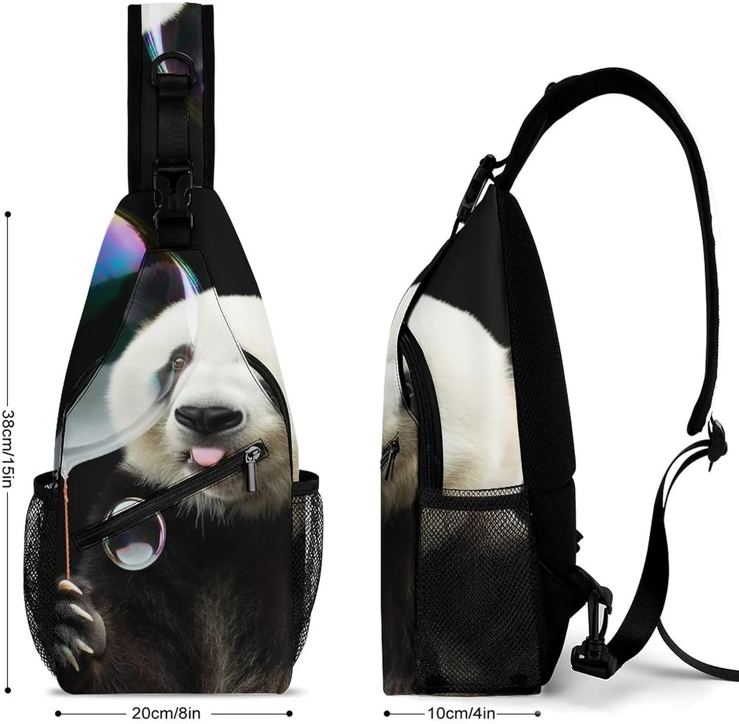 Sling Bag Backpack for Men Women Multipurpose Anti-Theft Satchel Bookbags Travel Rucksack Daypack Bookbag, Cute Panda Colorful Bubble Art Shoulder Crossbody Bag Chest Pack