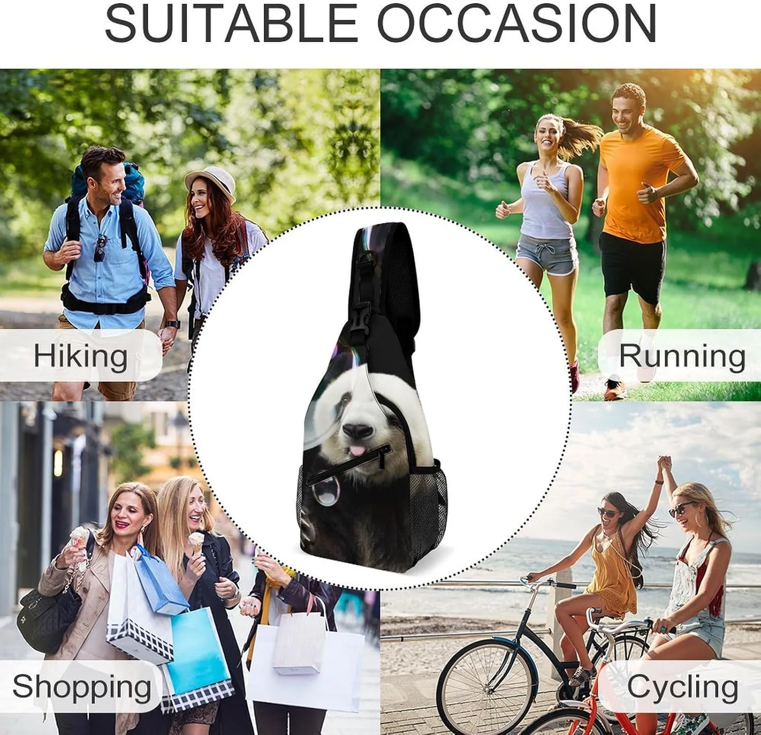 Sling Bag Backpack for Men Women Multipurpose Anti-Theft Satchel Bookbags Travel Rucksack Daypack Bookbag, Cute Panda Colorful Bubble Art Shoulder Crossbody Bag Chest Pack