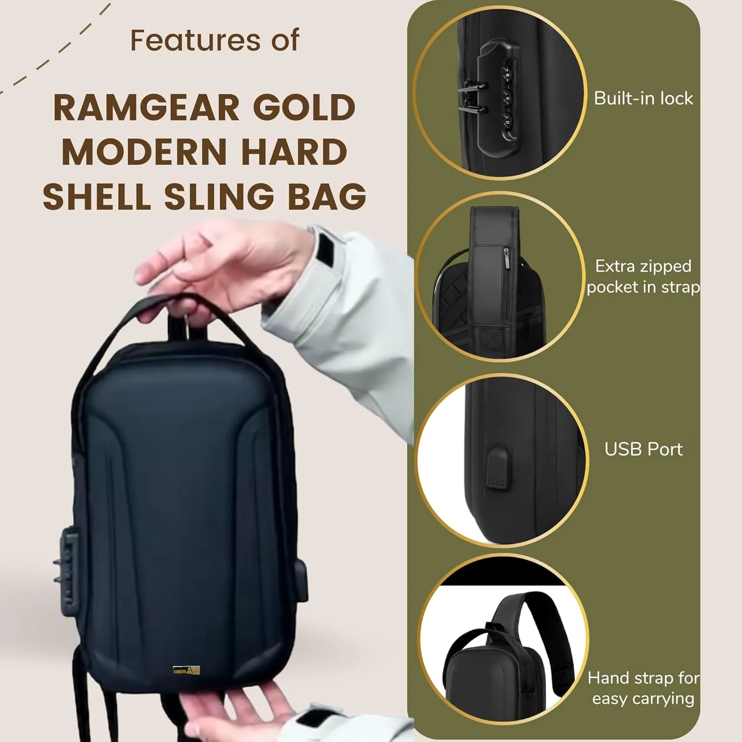 Sling Bag - Chest & Crossbody Bag for Men - Gold Man Purse