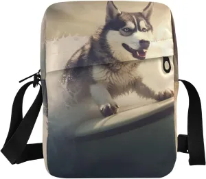 Sling Bag for Women Men Surfing Husky Print, Small Crossbody Purse with Adjustable Strap 6.6×2.5×9.4 IN