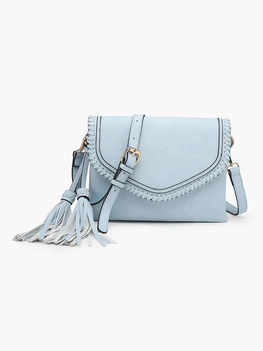 Sloane Flapover Crossbody w/ Whipstitch and Tassel