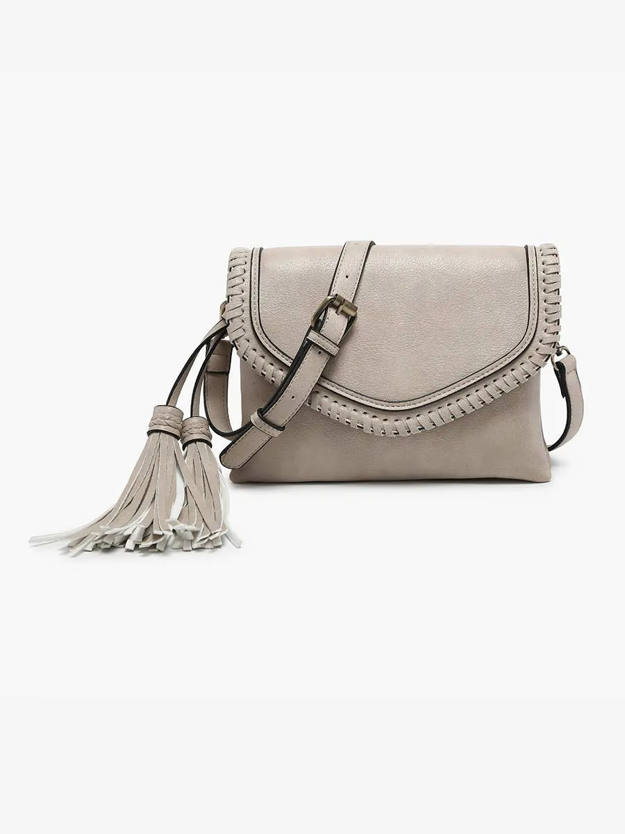 Sloane Flapover Crossbody w/ Whipstitch and Tassel