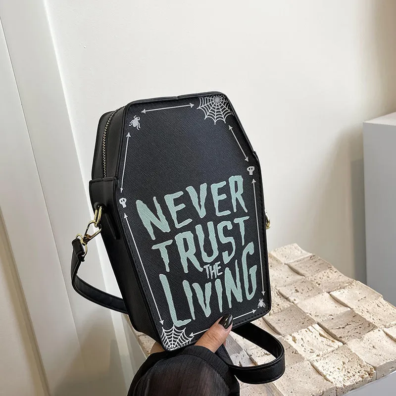Small Coffin Shaped Goth Style Printed Shoulder Bag