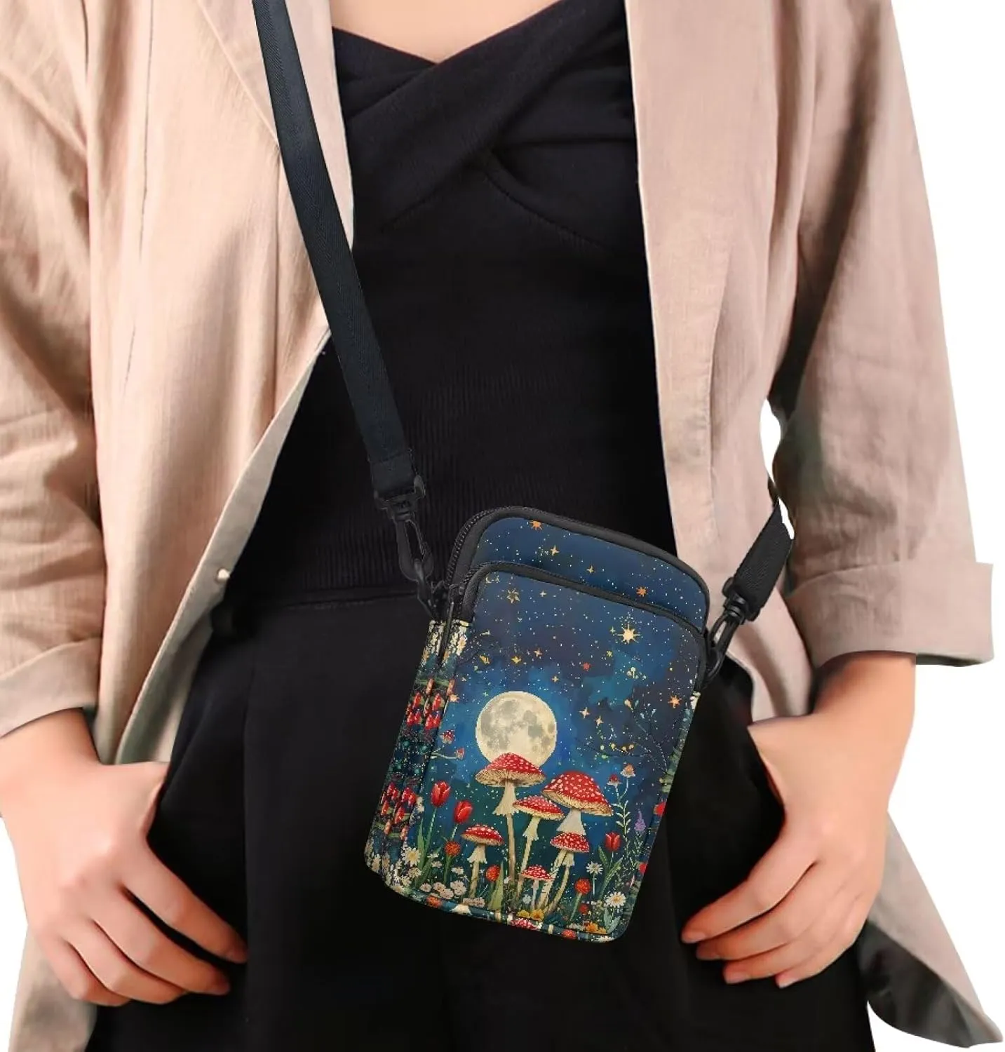 Small Cross Body Purse Trendy Phone Double Layer Shoulder Bags for Women Zip Messenger Bag
