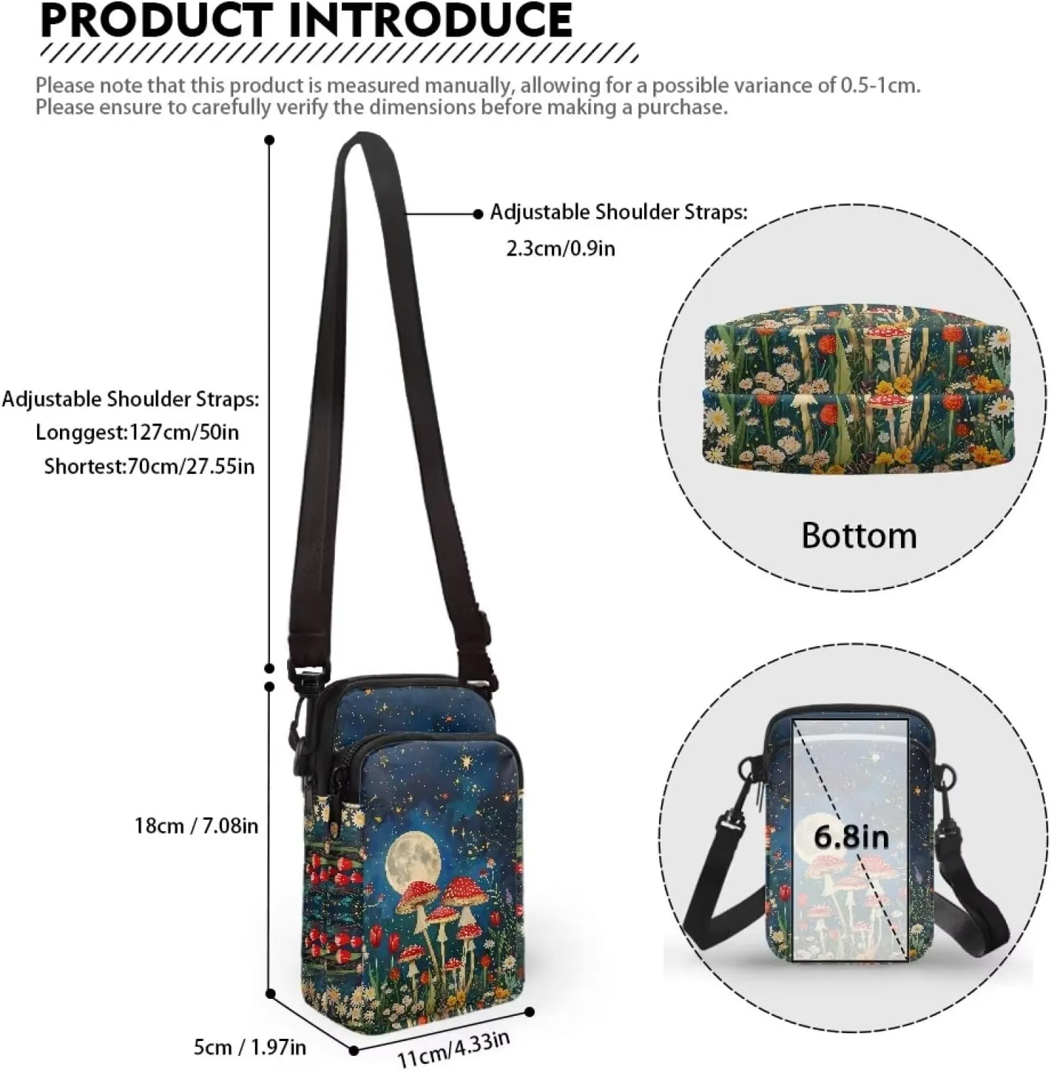 Small Cross Body Purse Trendy Phone Double Layer Shoulder Bags for Women Zip Messenger Bag