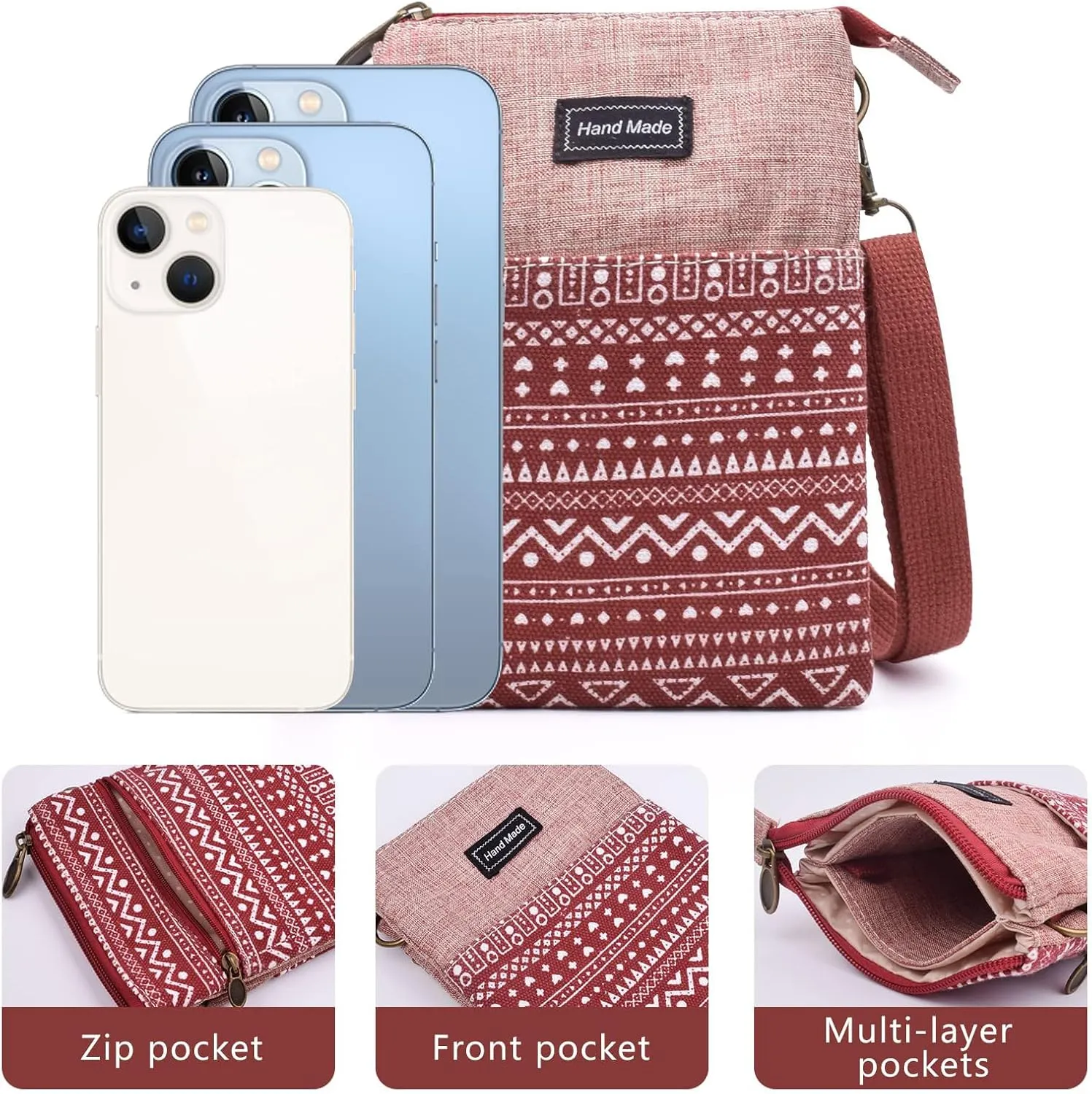 Small Crossbody Bag for Women Mobile Phone Purse National Pattern Shoulder Bag Handbags Coin Pouch for Women