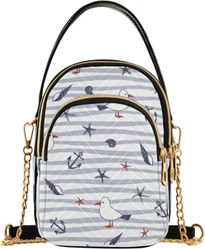 Small Crossbody Bags Cute Seagulls Anchor Shells Shoulder Bag for Women Quilted Wave Cross Body Bag