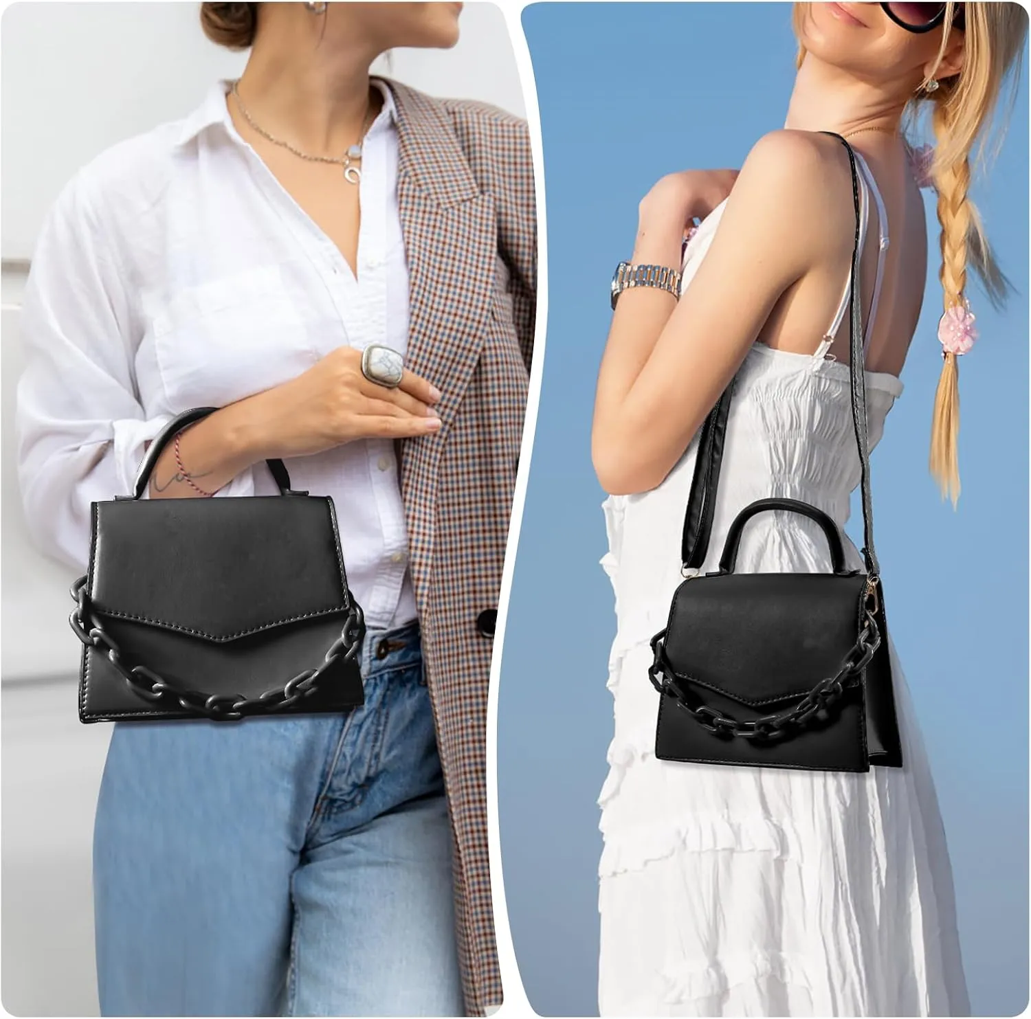 Small Crossbody Bags for Women Girls Trendy Top Handle Satchel Purses with Detachable Acrylic Chain