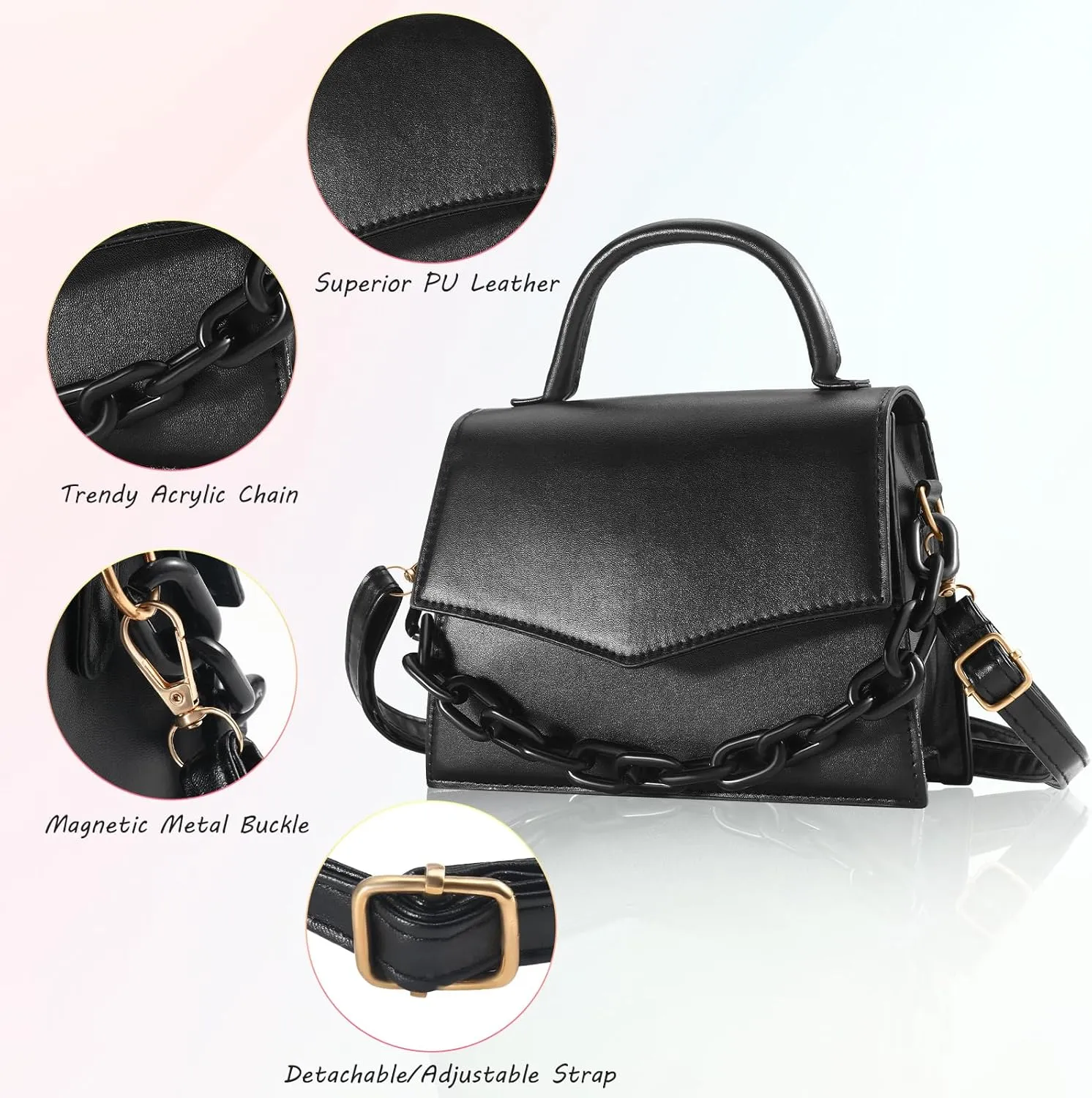 Small Crossbody Bags for Women Girls Trendy Top Handle Satchel Purses with Detachable Acrylic Chain