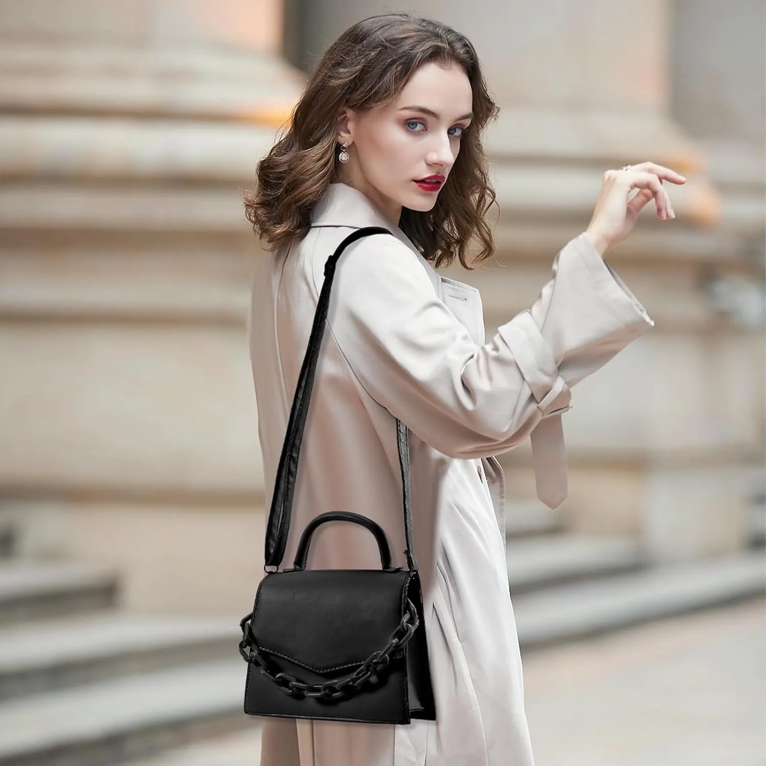 Small Crossbody Bags for Women Girls Trendy Top Handle Satchel Purses with Detachable Acrylic Chain
