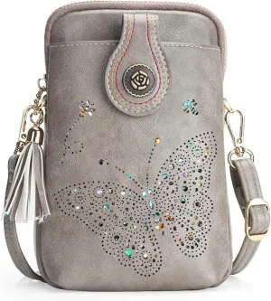Small Crossbody Bags for Women, Lightweight Mini Cute Cell Phone Purse for Women with Tassel Shining Butterfly