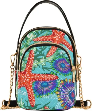 Small Crossbody Bags Starfish Anemone Seaweeds Shoulder Bag for Women Quilted Wave Cross Body Bag