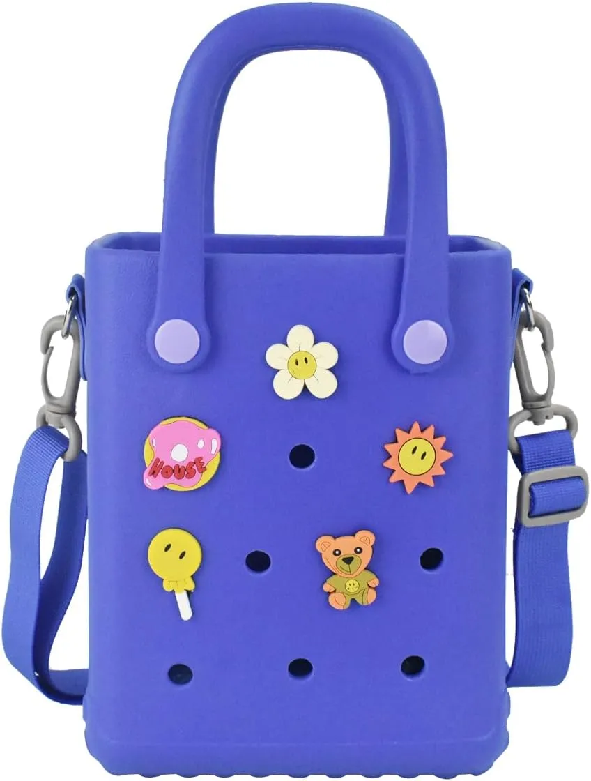 Small Rubber Tote Bag,Mini Eva Waterproof Beach Bag With Charms and Crossbody Strap For Women