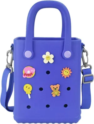 Small Rubber Tote Bag,Mini Eva Waterproof Beach Bag With Charms and Crossbody Strap For Women