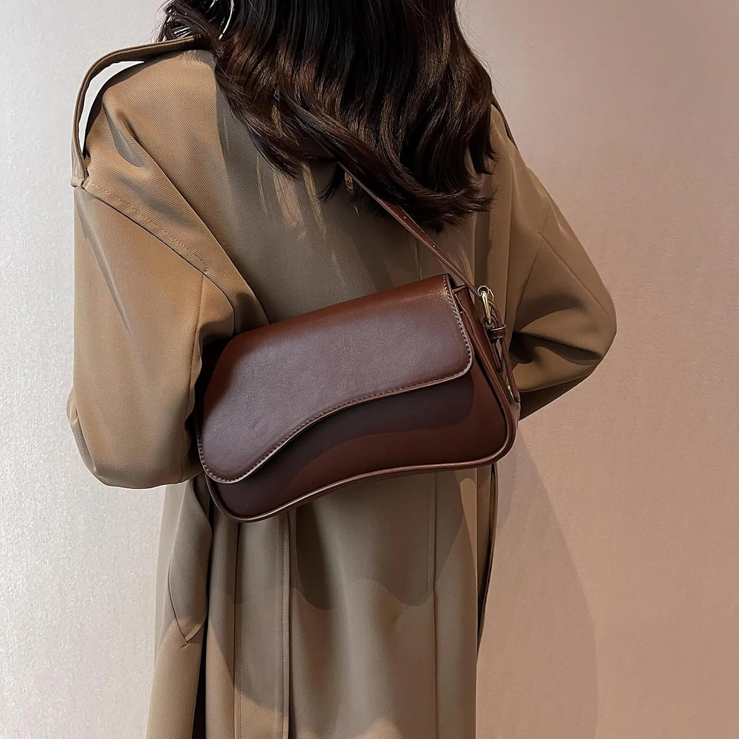 Small Shoulder Bag for Women Clutch Hobo Purse with Zipper Crossbody Purse Retro Vegan Leather Tote Handbag