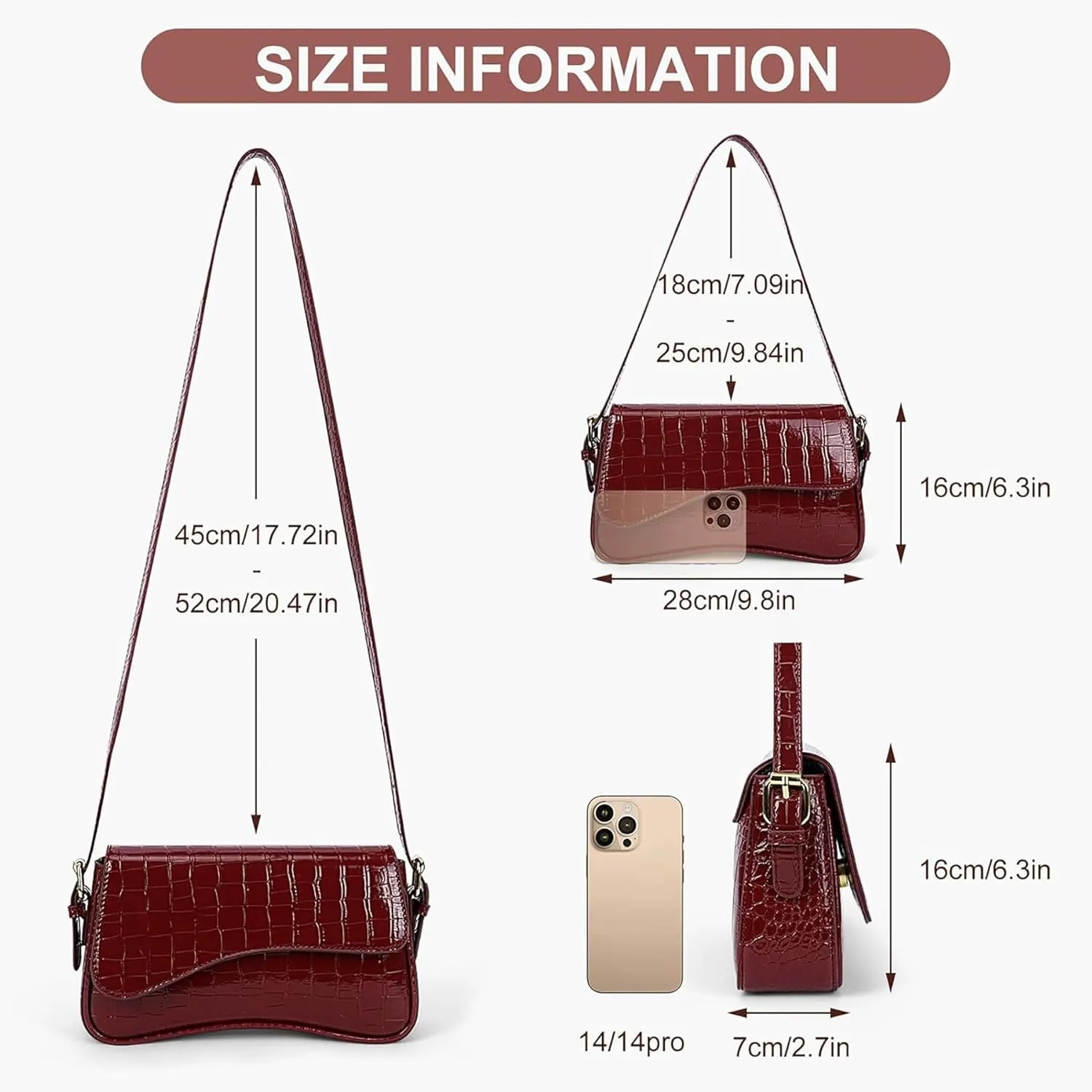 Small Shoulder Bag for Women Clutch Hobo Purse with Zipper Crossbody Purse Retro Vegan Leather Tote Handbag