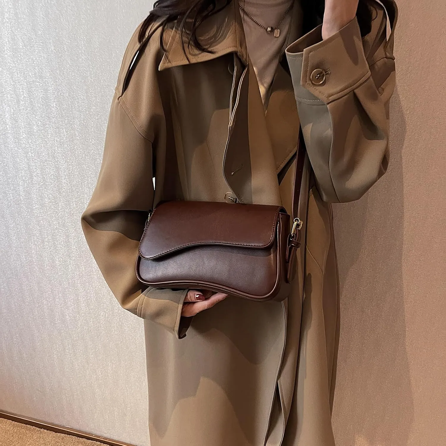 Small Shoulder Bag for Women Clutch Hobo Purse with Zipper Crossbody Purse Retro Vegan Leather Tote Handbag