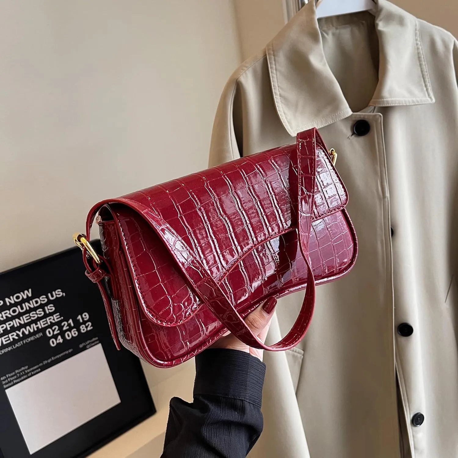 Small Shoulder Bag for Women Clutch Hobo Purse with Zipper Crossbody Purse Retro Vegan Leather Tote Handbag