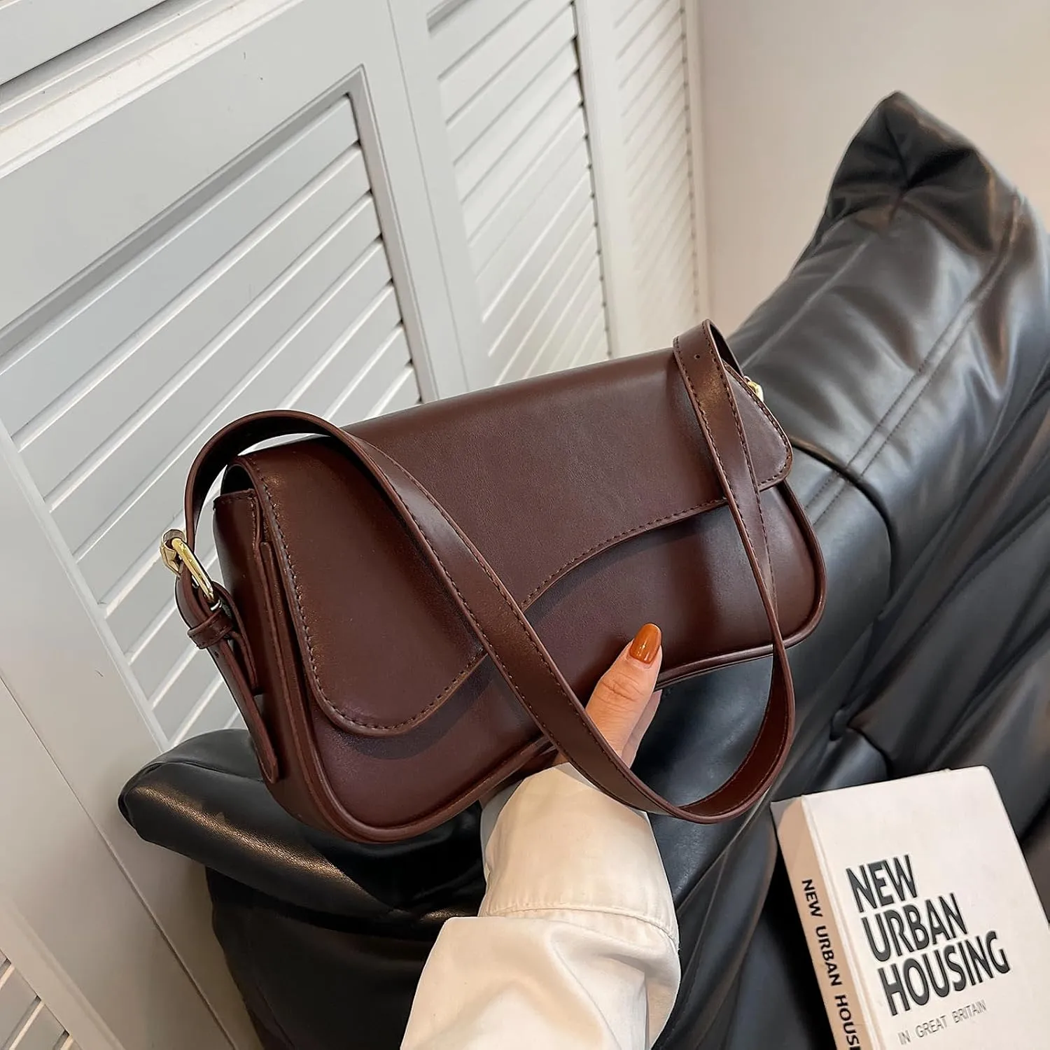 Small Shoulder Bag for Women Clutch Hobo Purse with Zipper Crossbody Purse Retro Vegan Leather Tote Handbag