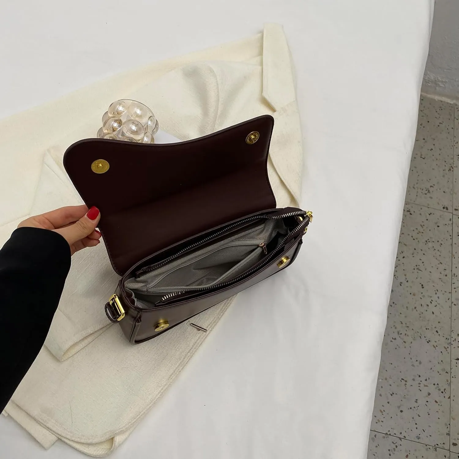 Small Shoulder Bag for Women Clutch Hobo Purse with Zipper Crossbody Purse Retro Vegan Leather Tote Handbag