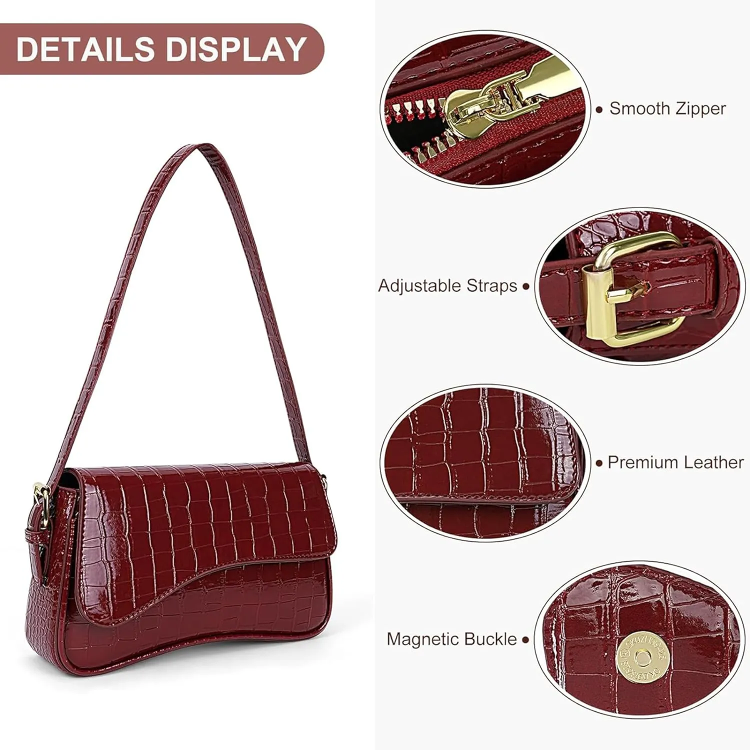 Small Shoulder Bag for Women Clutch Hobo Purse with Zipper Crossbody Purse Retro Vegan Leather Tote Handbag