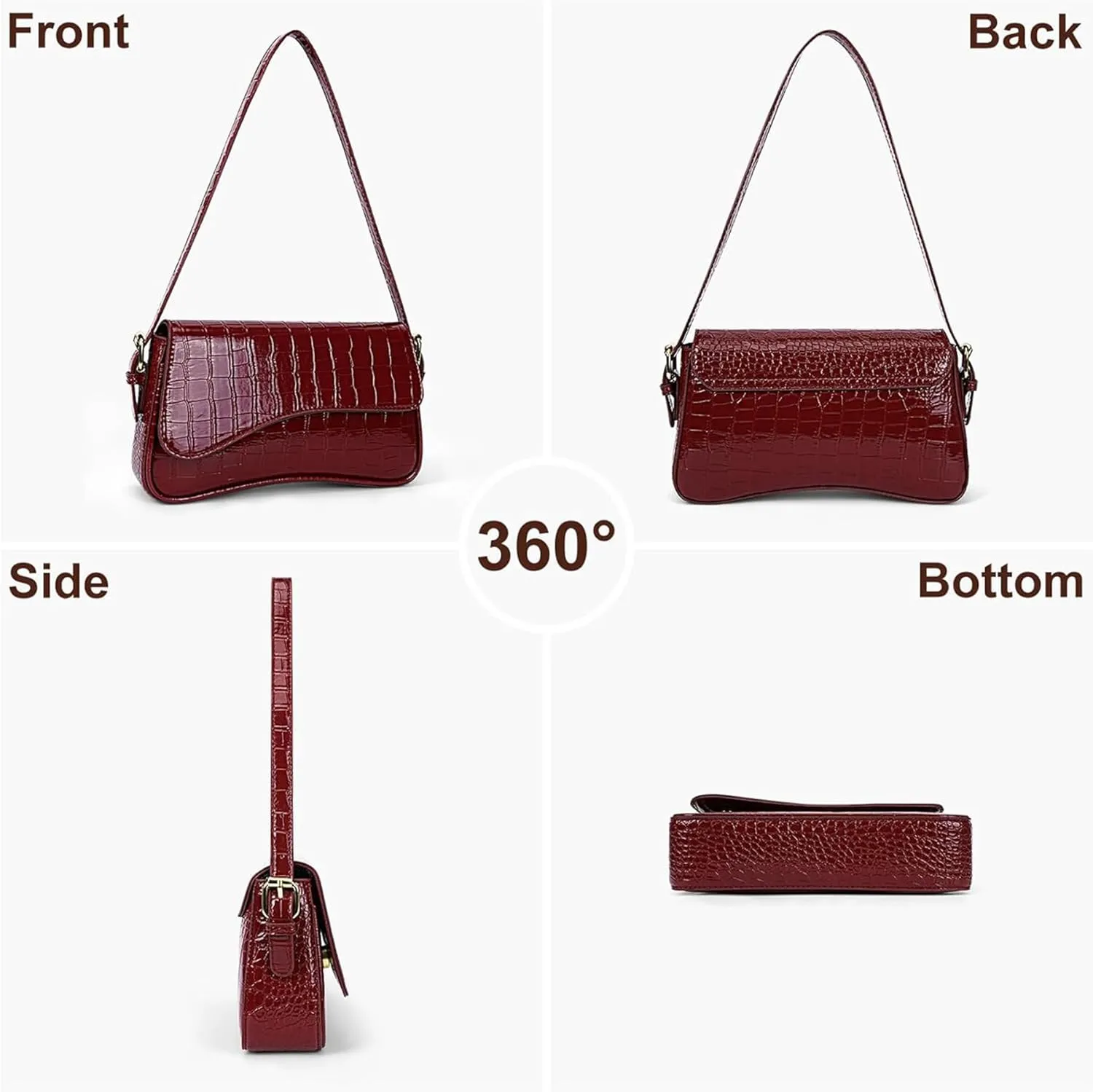 Small Shoulder Bag for Women Clutch Hobo Purse with Zipper Crossbody Purse Retro Vegan Leather Tote Handbag