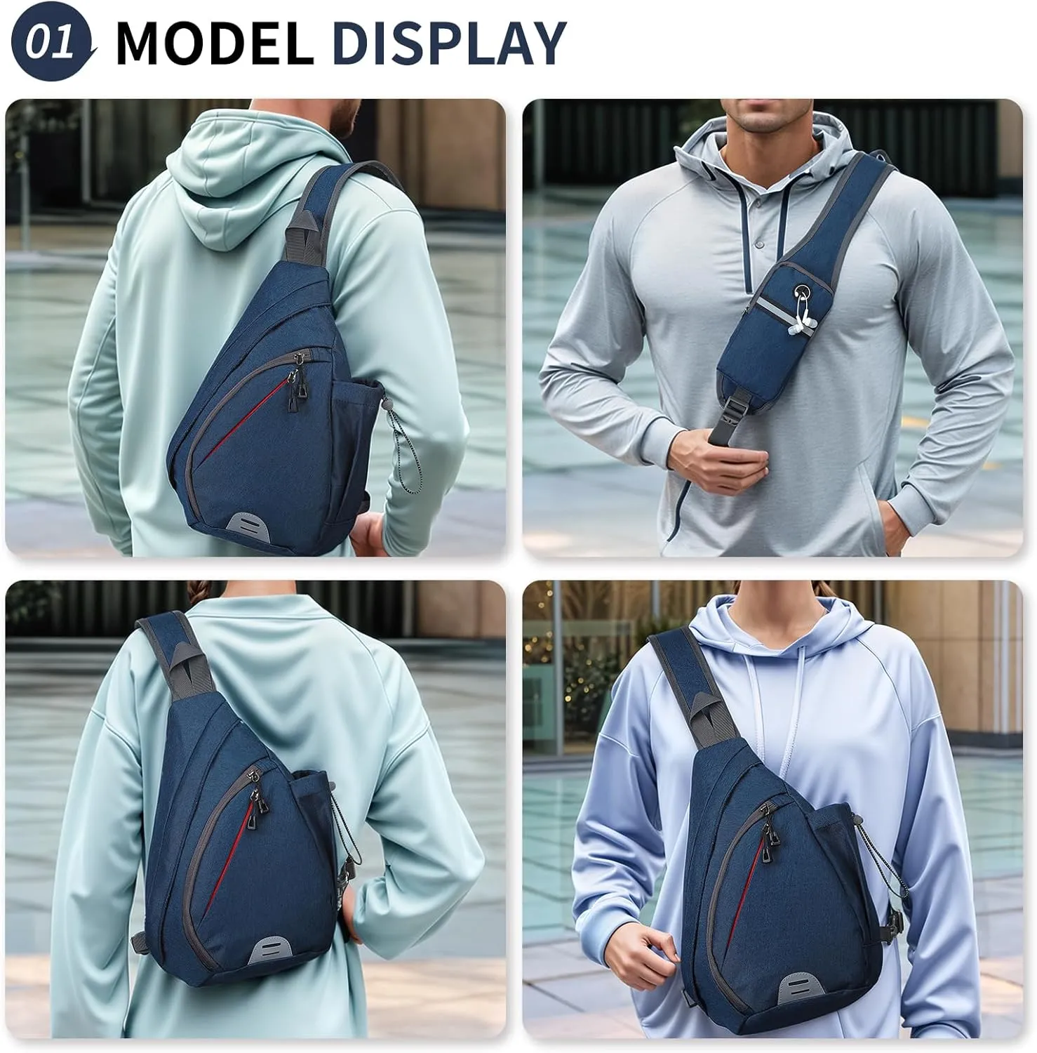 Small Sling Bag Crossbody Hiking Bag 9.36L Shoulder Bag with Headphone Jack, Man Women Crossbody Casual Backpack for Travel, Camping (Dark Blue)