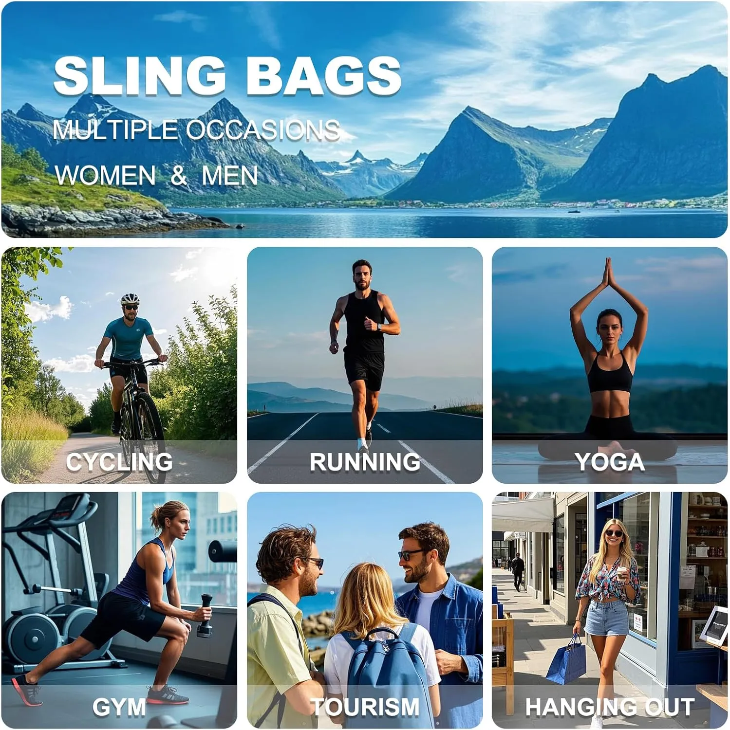Small Sling Bag Crossbody Hiking Bag 9.36L Shoulder Bag with Headphone Jack, Man Women Crossbody Casual Backpack for Travel, Camping (Dark Blue)