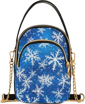 Snowflake Winter Christmas White Crossbody Bags for Women Cross Body Purse Travel Bag with Chain Strap for Travel Women