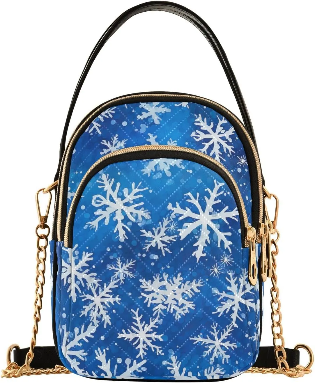 Snowflake Winter Christmas White Crossbody Bags for Women Cross Body Purse Travel Bag with Chain Strap for Travel Women