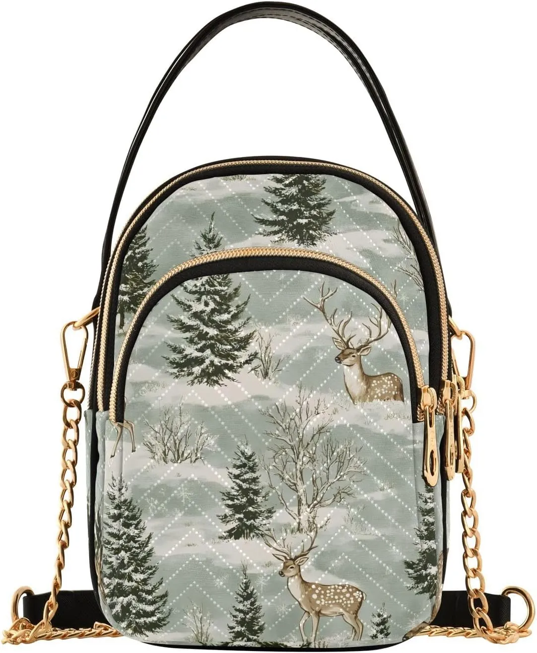 Snowy Winter Forest Deer Pine Trees Small Crossbody Bags for Women Adjustable Strap Purses Travel Handbags 20860771
