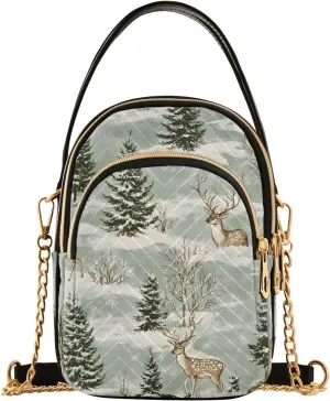 Snowy Winter Forest Deer Pine Trees Small Crossbody Bags for Women Adjustable Strap Purses Travel Handbags 20860771