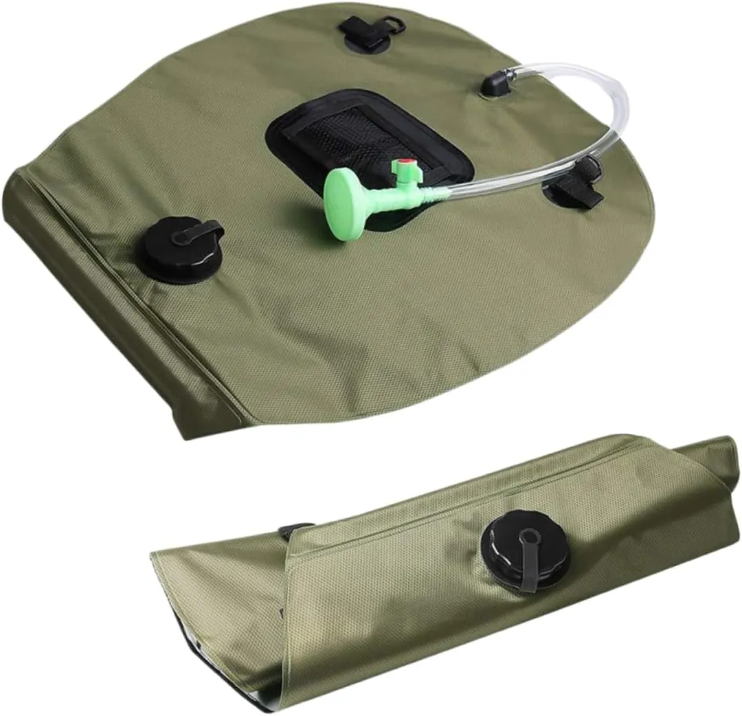 Solar Shower Bag for Camping Hiking Outdoor Use Portable Water Storage with Shower Nozzle Olive Green for Picnics Fishing and Beach Activities
