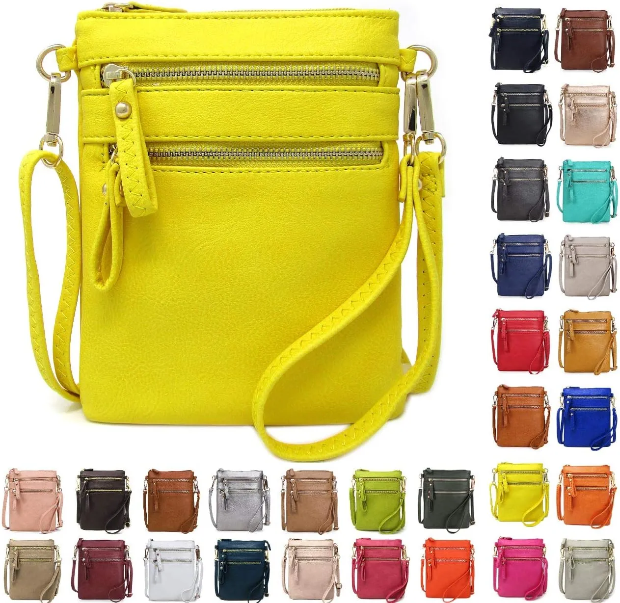 Solene Small Crossbody Bag for Women, Multi Zip Pockets with Detachable Wristlet, Lightweight Travel Purse, Cell Phone Pouch