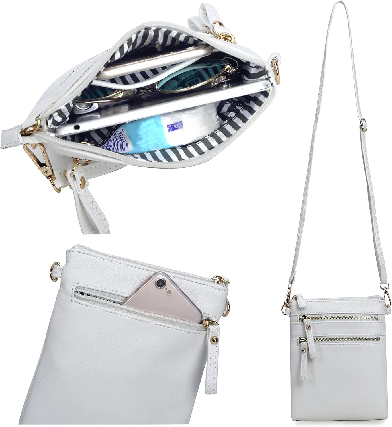 Solene Small Crossbody Bag for Women, Multi Zip Pockets with Detachable Wristlet, Lightweight Travel Purse, Cell Phone Pouch