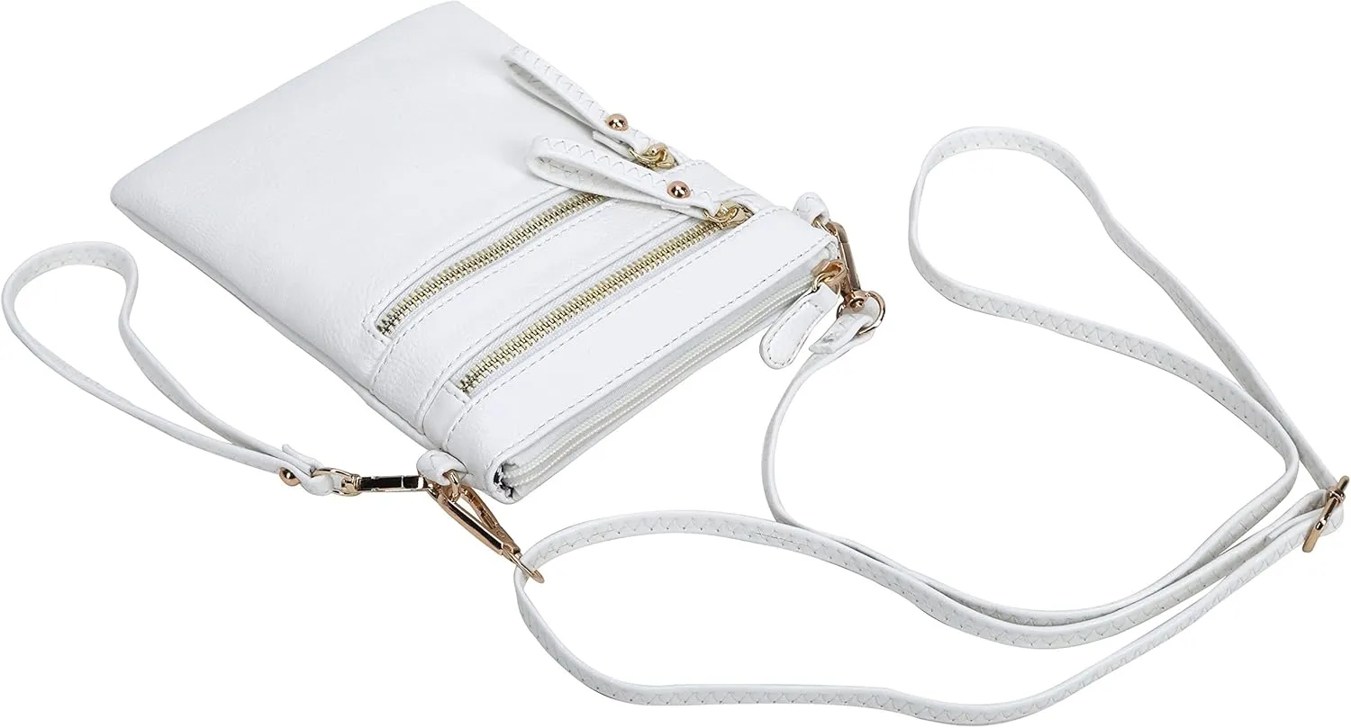 Solene Small Crossbody Bag for Women, Multi Zip Pockets with Detachable Wristlet, Lightweight Travel Purse, Cell Phone Pouch