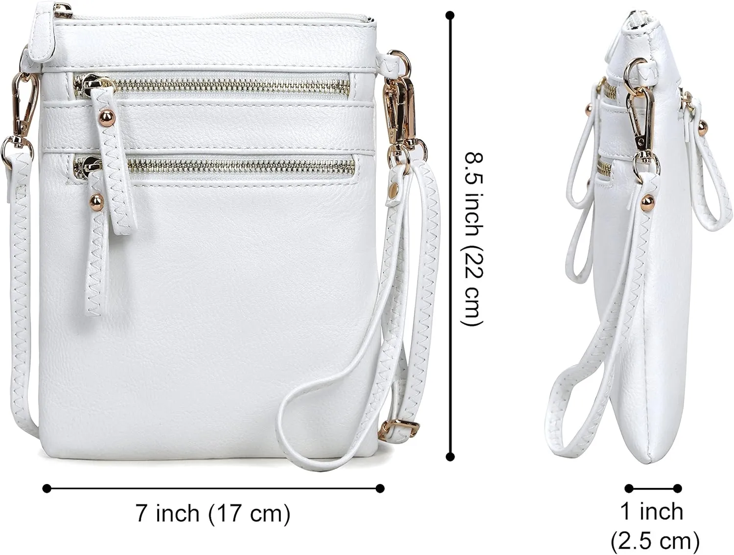 Solene Small Crossbody Bag for Women, Multi Zip Pockets with Detachable Wristlet, Lightweight Travel Purse, Cell Phone Pouch