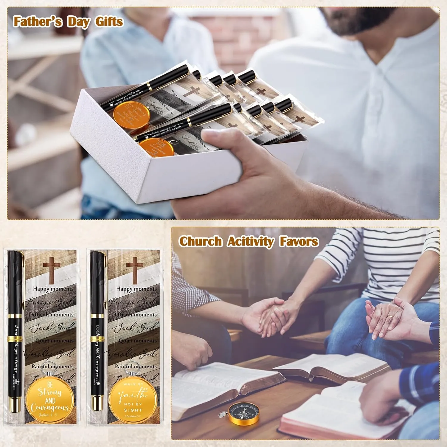 Spakon Christian Gifts for Men Religious Baptism Gifts for Church Inspirational Bible Verse Engraved Compass Bamboo Pen Bookmark for Boys Girls Pastor Father Sunday School