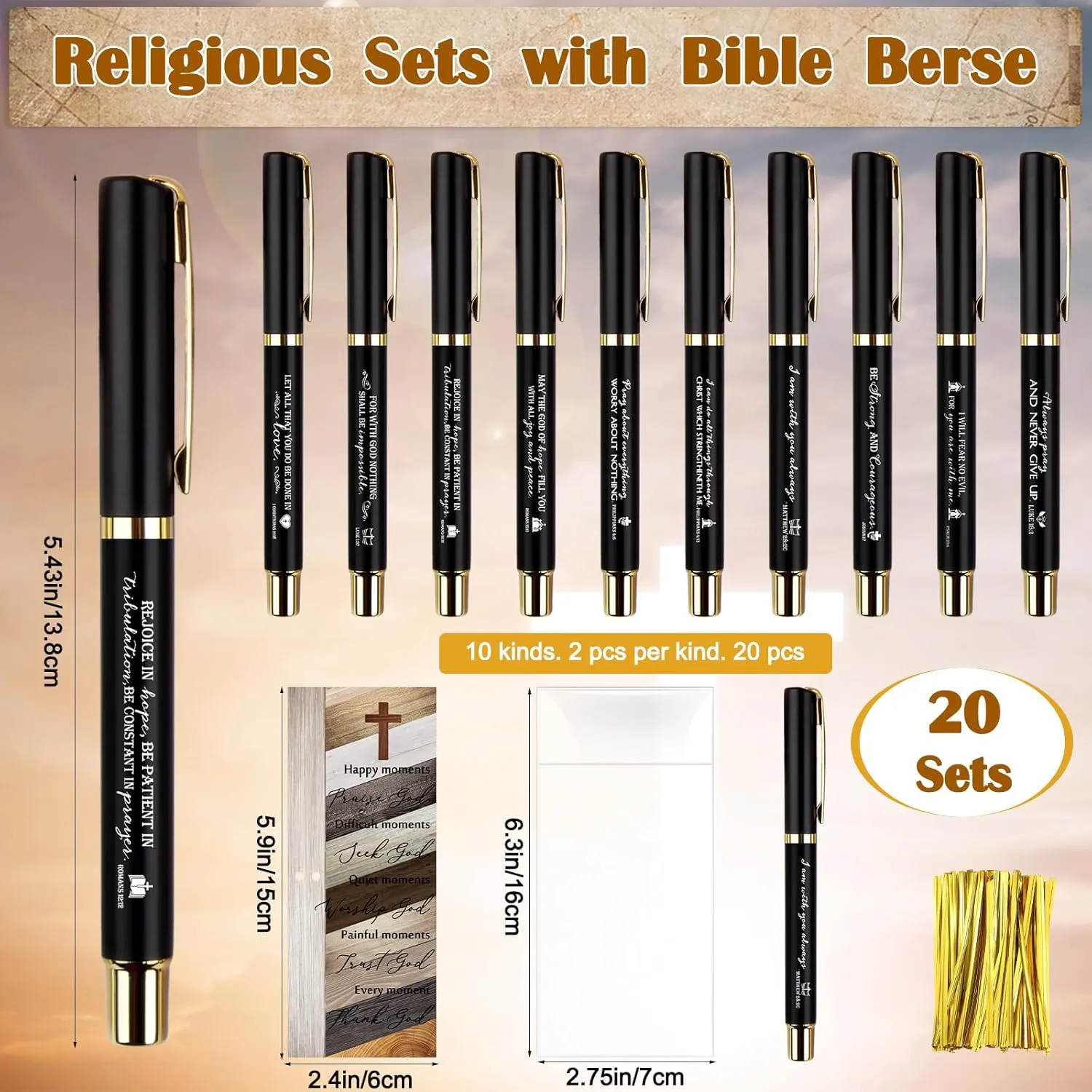 Spakon Christian Gifts for Men Religious Baptism Gifts for Church Inspirational Bible Verse Engraved Compass Bamboo Pen Bookmark for Boys Girls Pastor Father Sunday School