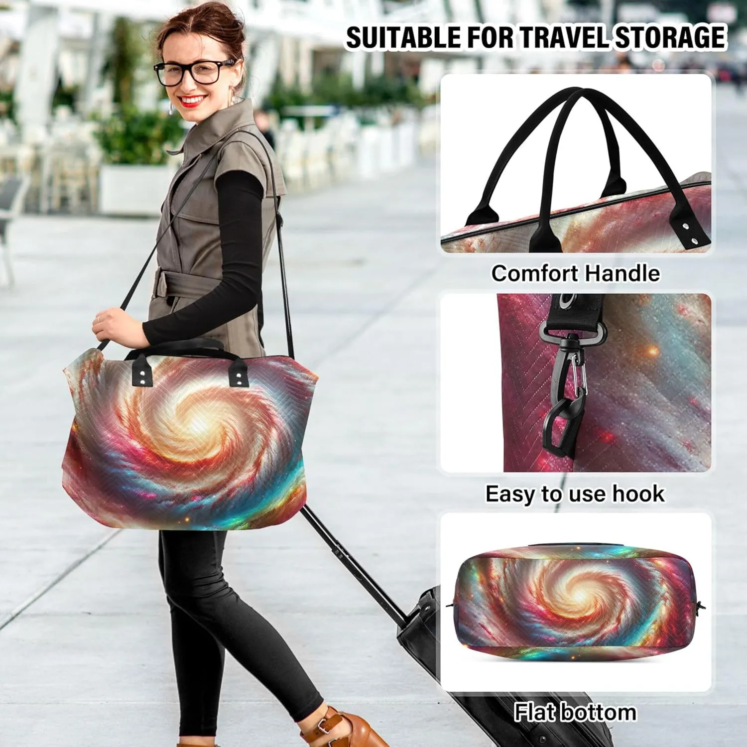 Spiral Nebula Rainbow Space Duffle Travel Bag Make up Bags Set of 2, Cute Women Sports Bag Carry on Duffle