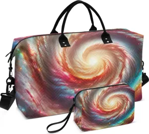 Spiral Nebula Rainbow Space Duffle Travel Bag Make up Bags Set of 2, Cute Women Sports Bag Carry on Duffle