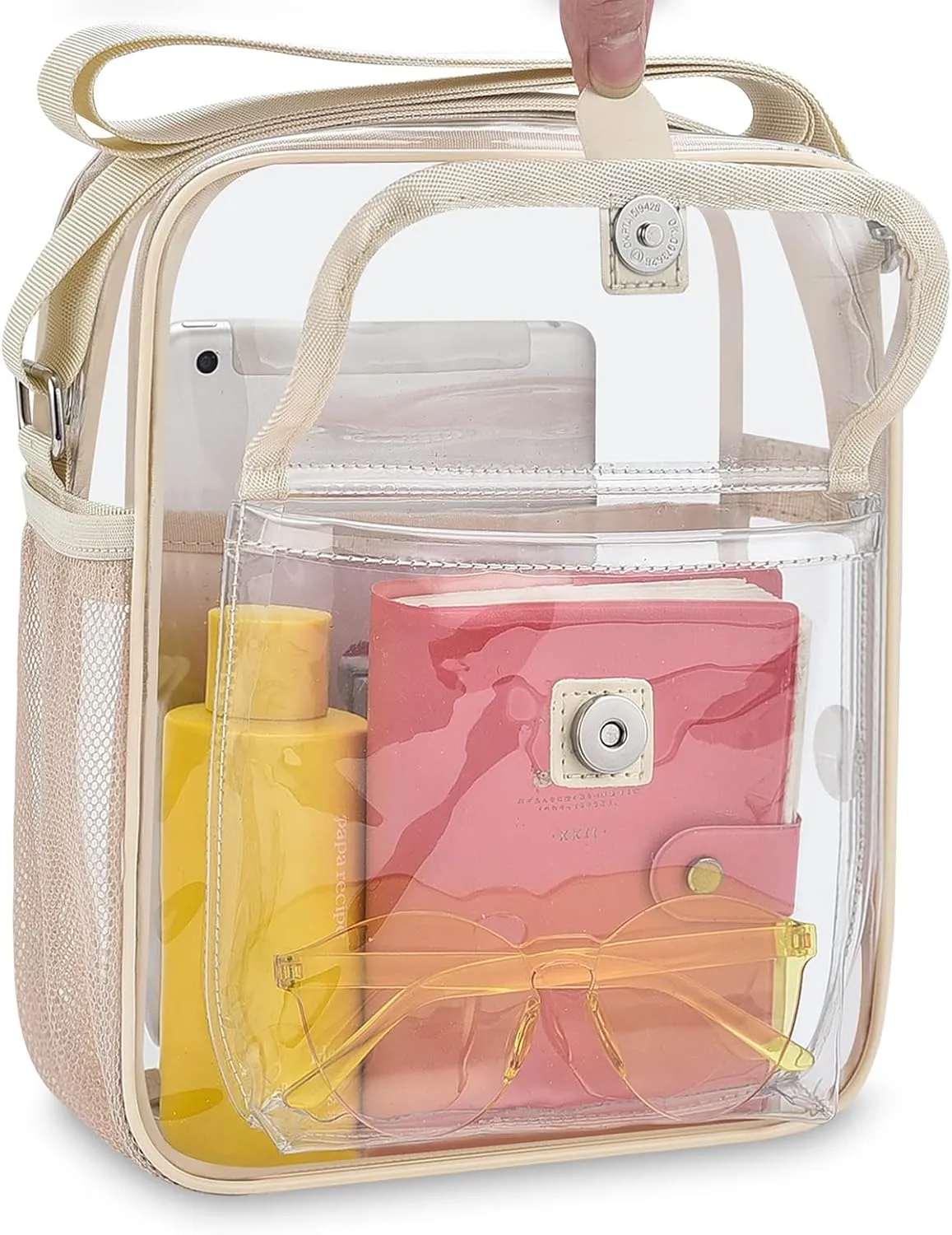 SPODEARS Clear Crossbody Bag for Stadium Events & Concerts - Adjustable Shoulder Strap Purse with 1 Bottle Holder