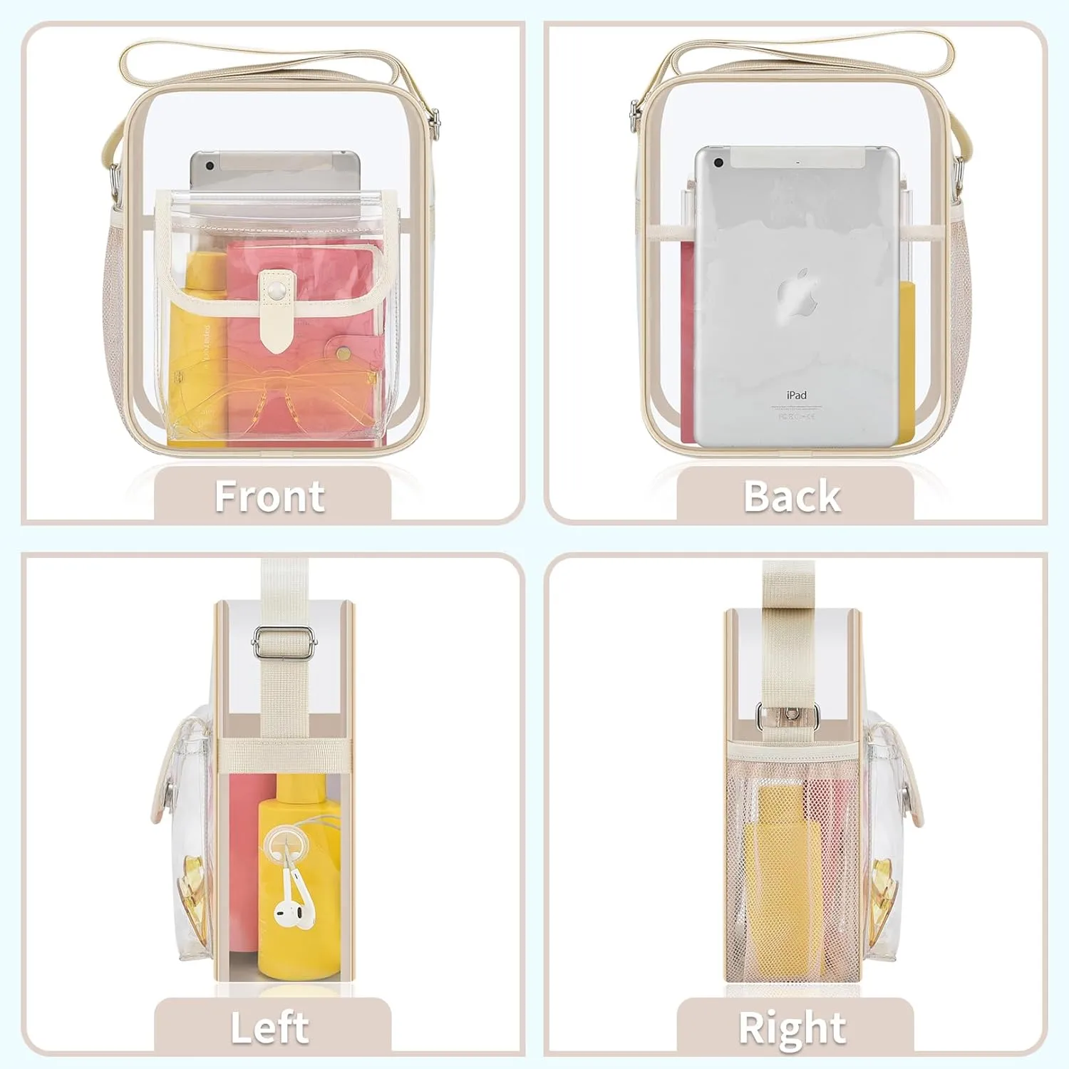 SPODEARS Clear Crossbody Bag for Stadium Events & Concerts - Adjustable Shoulder Strap Purse with 1 Bottle Holder