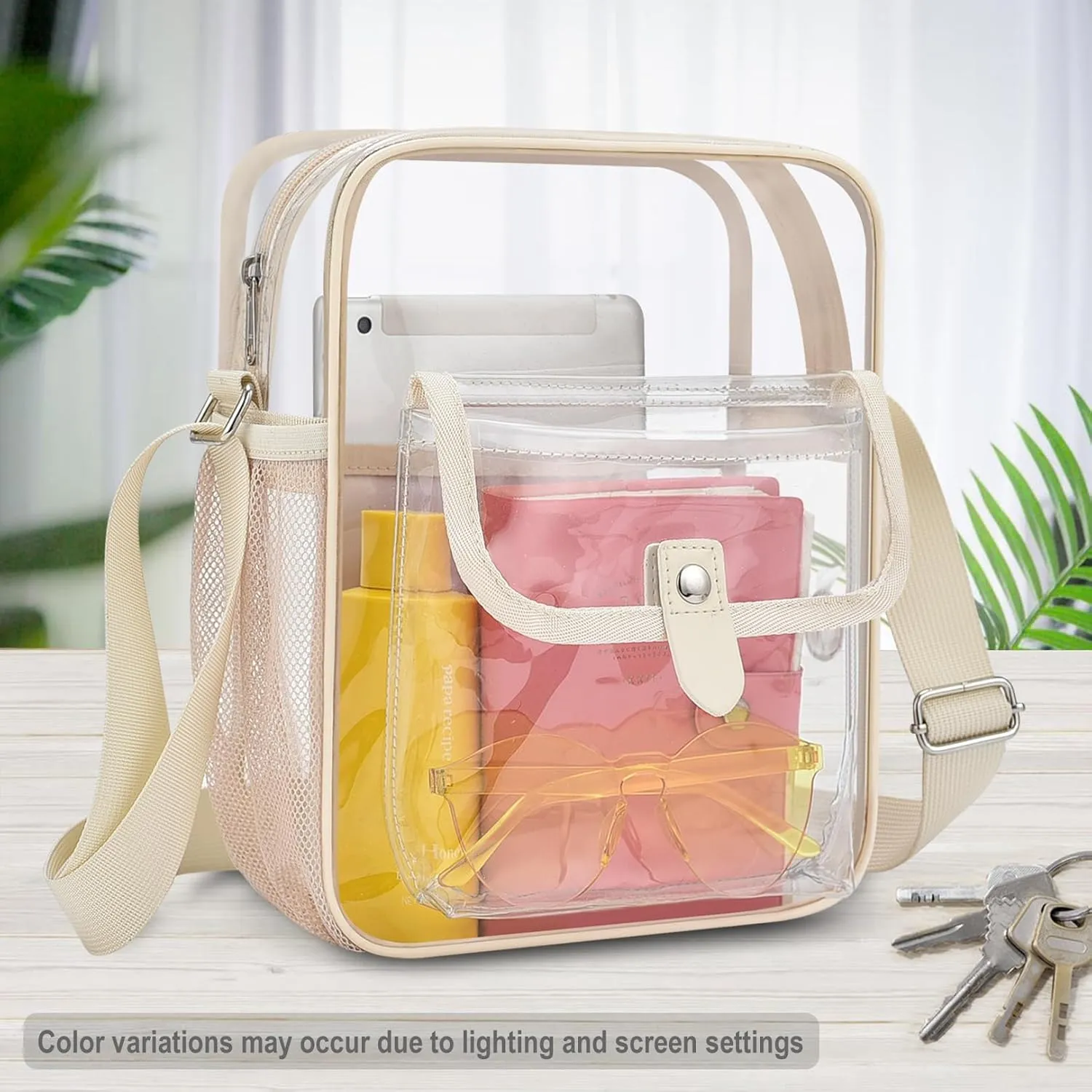 SPODEARS Clear Crossbody Bag for Stadium Events & Concerts - Adjustable Shoulder Strap Purse with 1 Bottle Holder